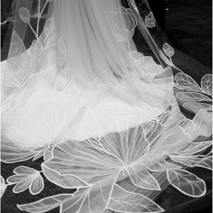 LOTUS Embroidered Floral Wedding Bridal Veil from Etsy. Chapel length.
